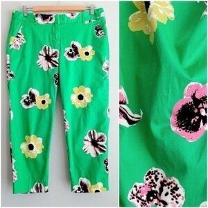 J. CREW Factory Green Floral Pants Ankle Crop Skimmer Sz 10 Petite